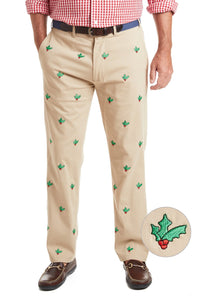 Men's Embroidered Stretch Twill pant Hollyberry on Khaki