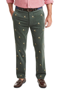 Men's Embroidered Corduroy Pheasant Pants in Olive | Cotuit Casuals