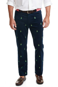 Beach Comber Embroidered Pant Christmas trees on Nantucket Navy