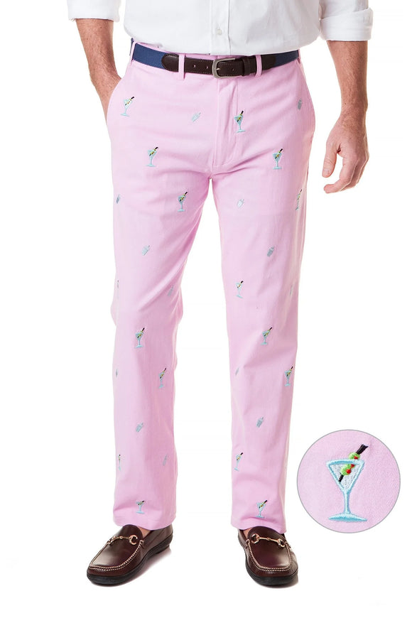 Harbor Pant Stretch Twill Embroidered Martini on Pink