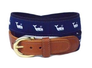 Boys white whale ribbon belt on navy webbing is a staple for every prepster