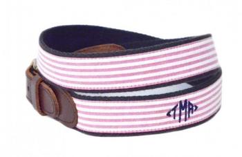 Classic Monogrammed Belt on Nantucket Red Seersucker Cotuit Casuals