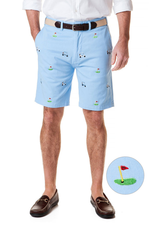 Embroidered Shorts By Castaway Clothing Tee Time on Lite Blue