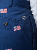 Embroidered shorts by Castaway Clothing American Flag on Atlantic Blue