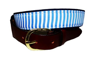 Men's  Blue and White Stripe Ribbon Belt | Cotuit Casuals Exclusive