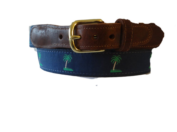 Mens Custom Canvas ribbon Palm Tree belt is worn on more golf coarses from Maine to Florida