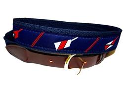 Cool crew ribbon belt with red and white oar blades on a navy background