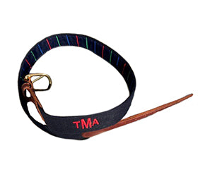 Men's Classic Monogrammed Surcingle Belt with Multi Colored Stiped lining